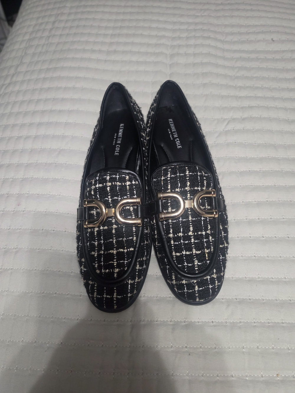 Kenneth Cole Black Tweed Loafers with Gold Hardware